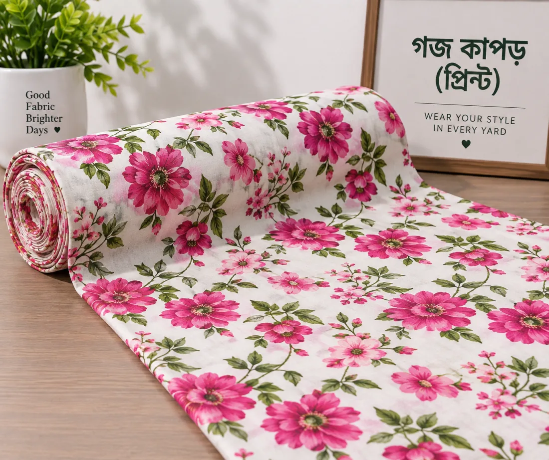 ম্যাজেন্টা ফুল প্রিন্ট গজ কাপড়